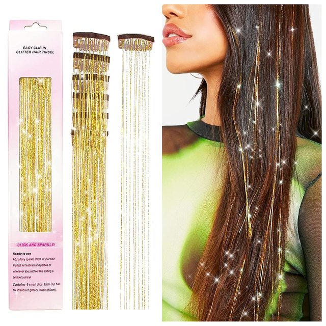 Clip in Hair Tinsel Kit, POROLIR Pack of 6Pcs Glitter Fairy Tinsel Hair  Extensions 20 Inch Shiny Hair Tinsel Heat Resistant, Spa - AliExpress